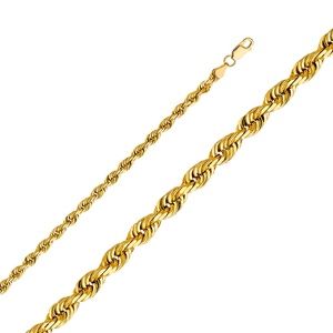 14K Yellow 5mm Solid Rope Diamond cut Bracelet - 8.5"